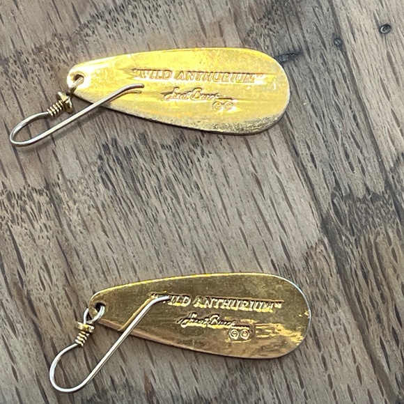 Laurel Burch Wild Anthurium Pink & Gold Dangle Earrings – Artistic Statement - Picture 5 of 7